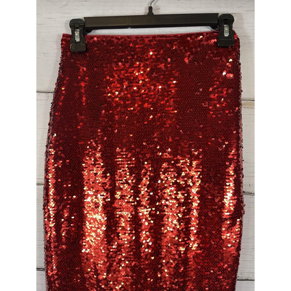 Ann Taylor Skirt Women's 00P Red Sequin Pencil Midi Lined Stretch Holiday Party - Picture 2 of 11